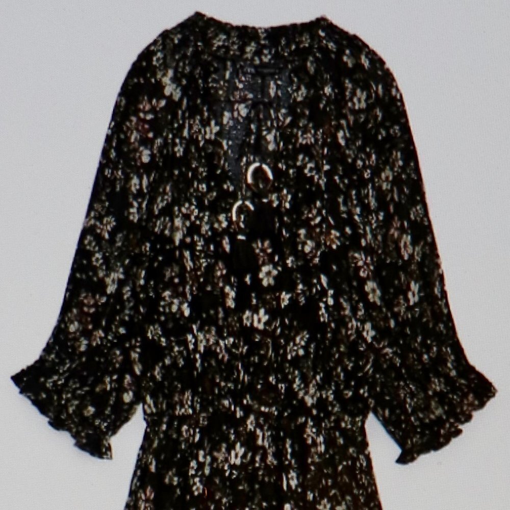 ZARA Short Floral Print Dress Black & White Size M - Picture 4 of 5